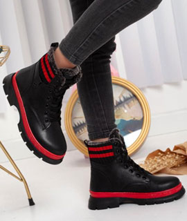 Striped Fur Boots Black-Red